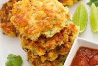 Crispy Zucchini and Corn Fritters with Herbed Yogurt Dip