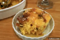 Pandoro Bread Pudding with Warm Bourbon Caramel Sauce