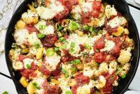 Cheesy Gnocchi and Roasted Cauliflower Bake with Mozzarella