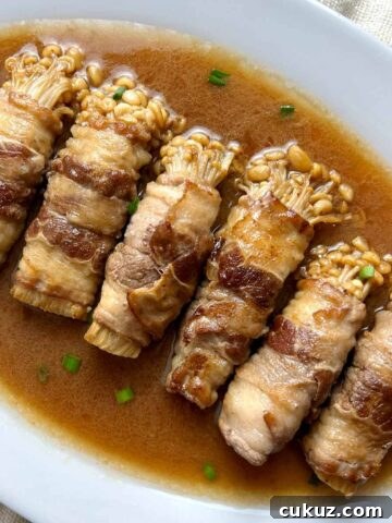 enoki beef rolls on plate