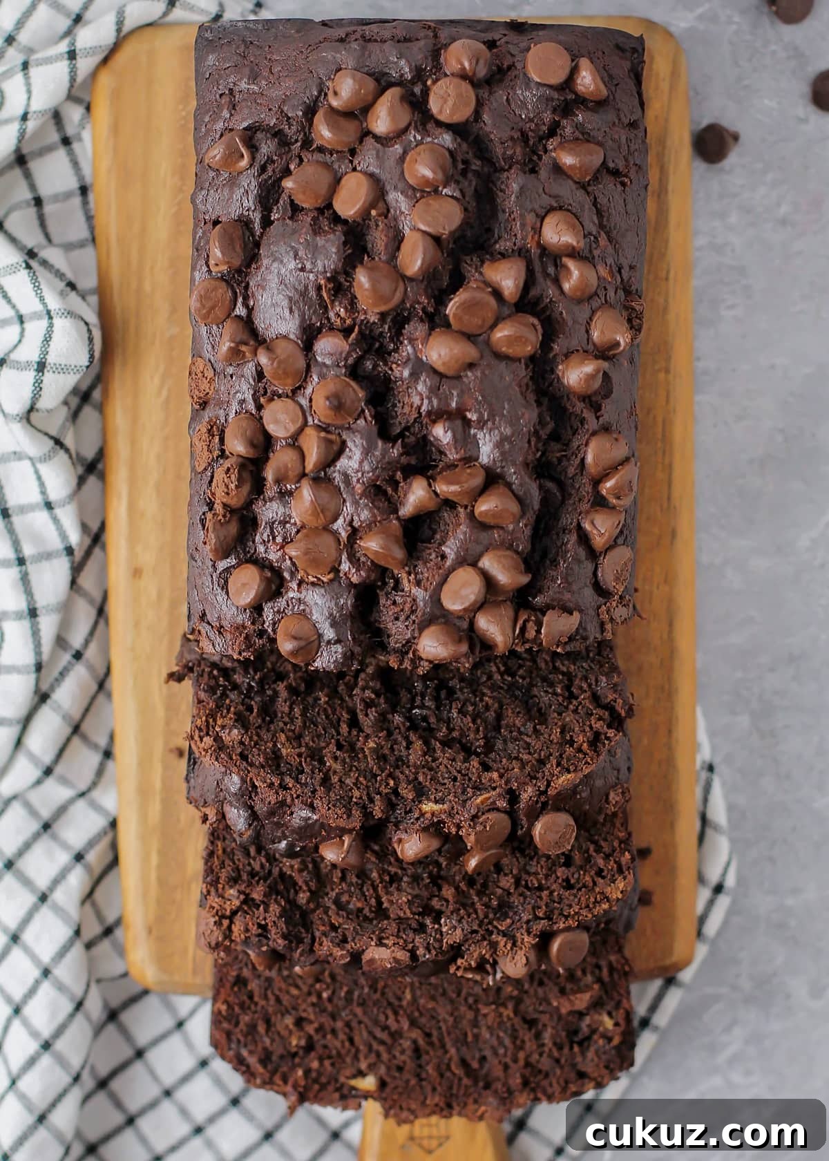 Close up image of chocolate banana bread recipe.