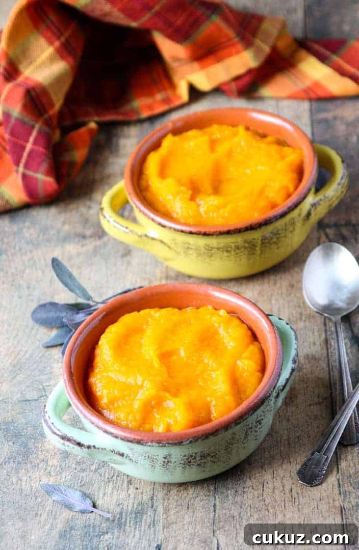 Creamy Roasted Butternut Squash Mash Recipe 8 A bowl of food on a table, with Butternut squash