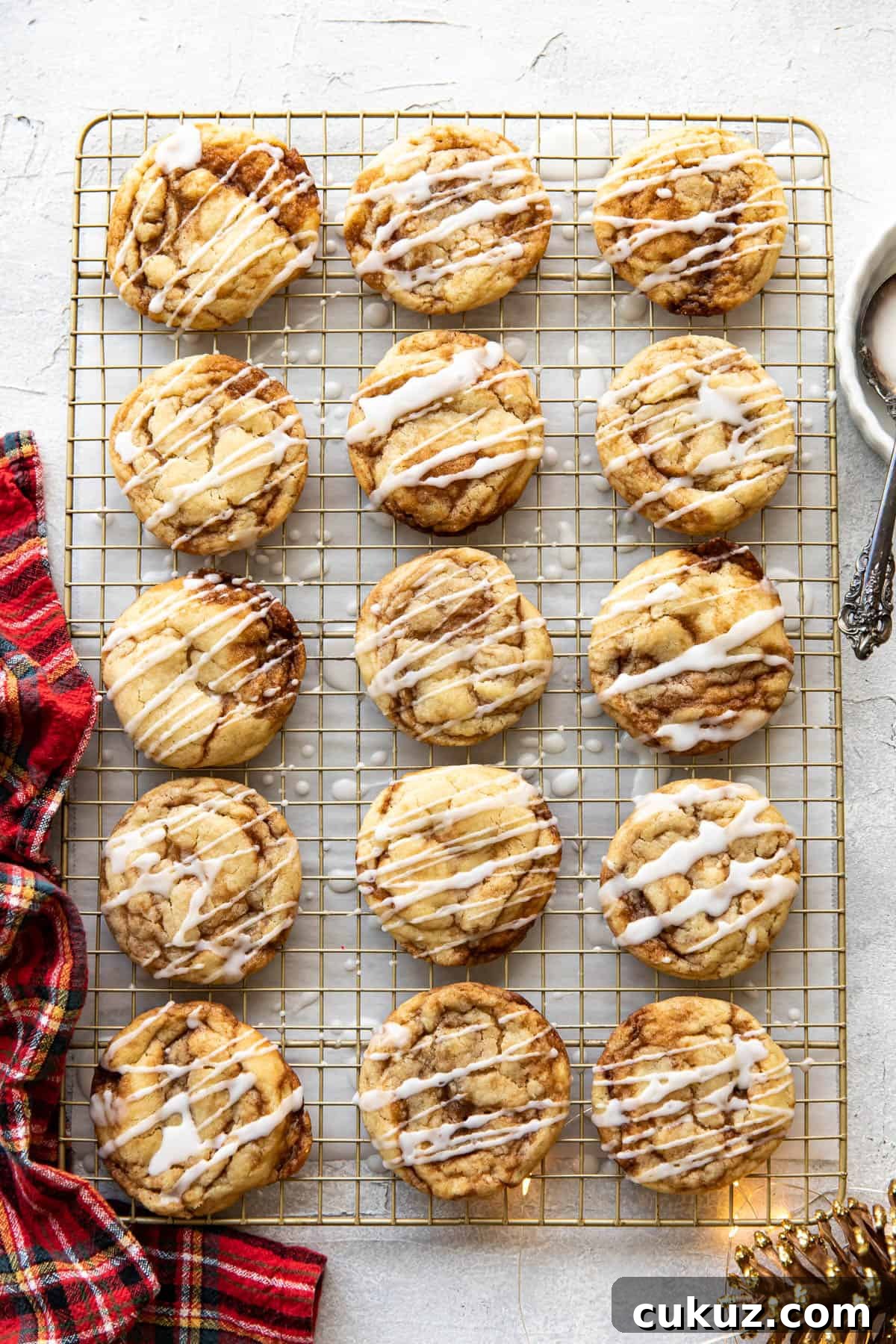 Stack of cinnamon roll cookies