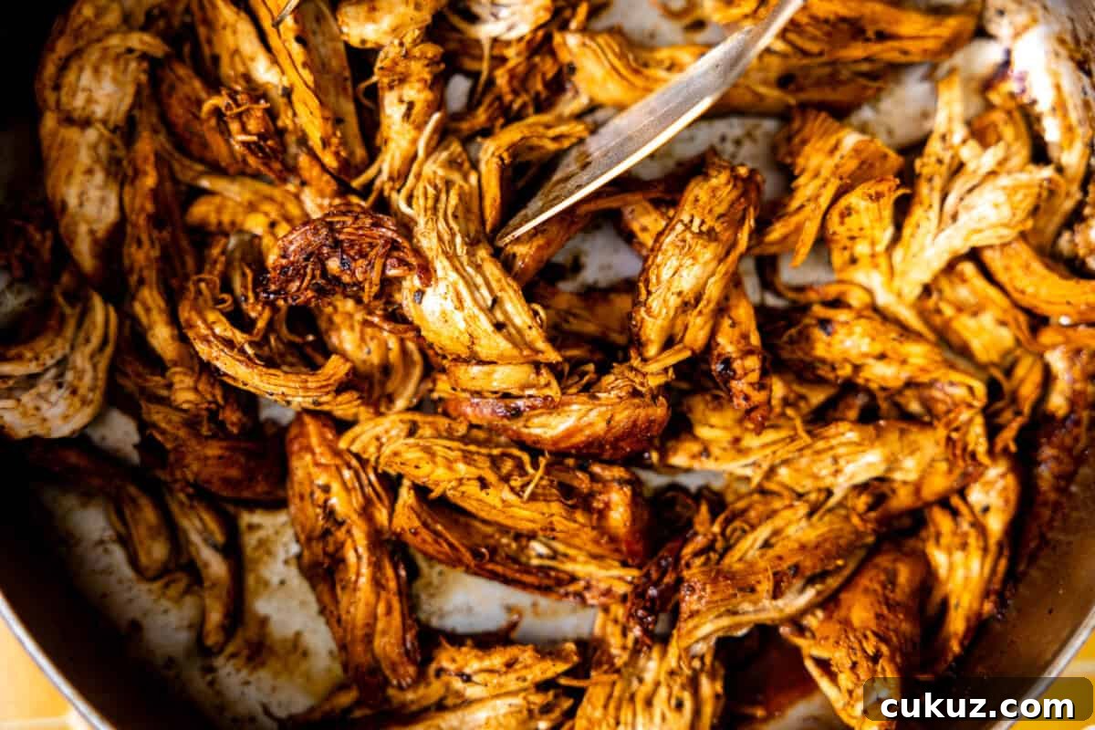 Mexican shredded chicken for tacos.