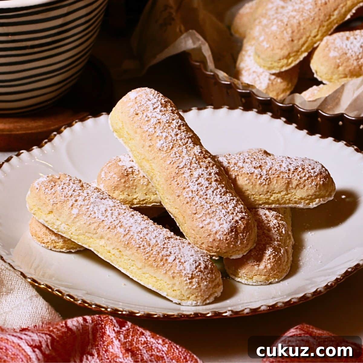 light and airy homemade ladyfingers on a plate