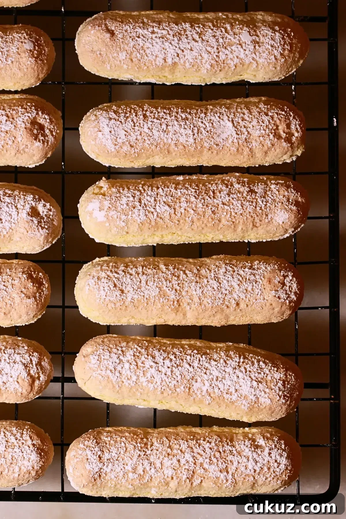 homemade ladyfingers on a cooling rack
