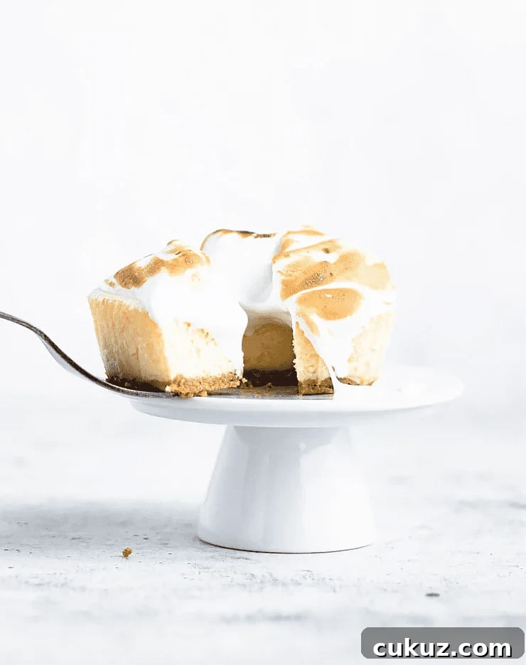 side view of a meringue covered cake being sliced