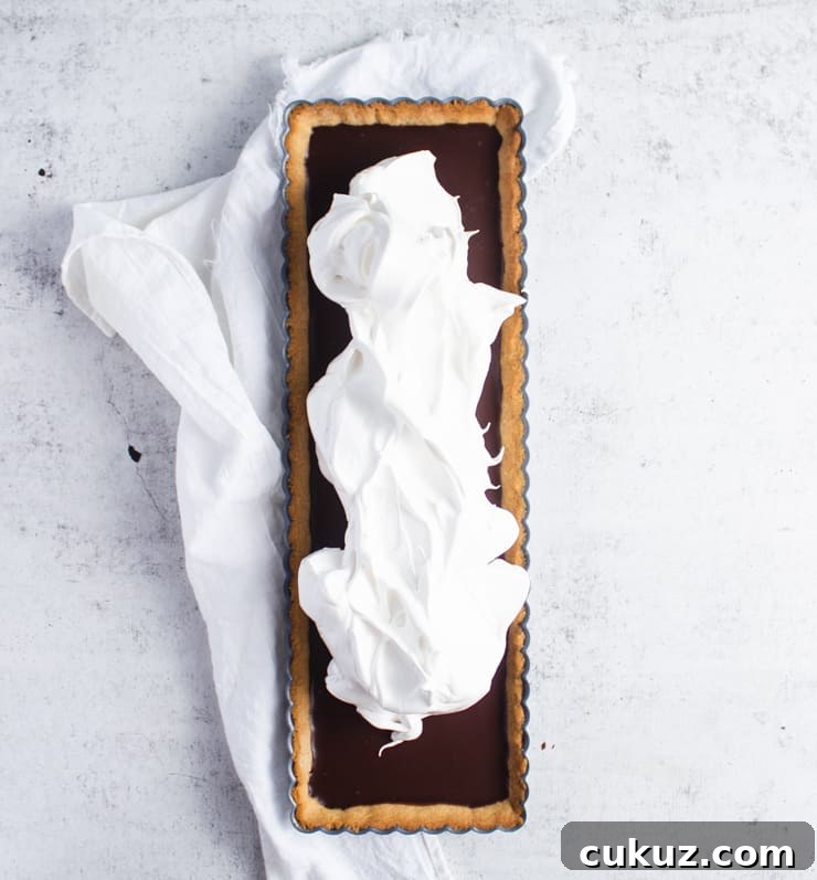 chocolate tart topped with meringue