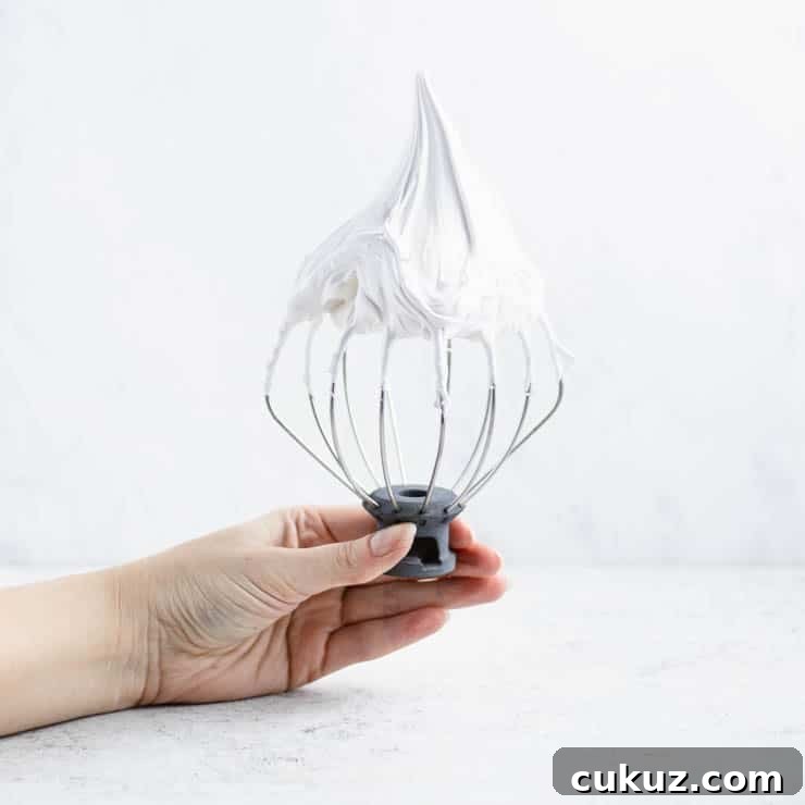 whisk attachment from a stand mixer with marshmallow filling on it