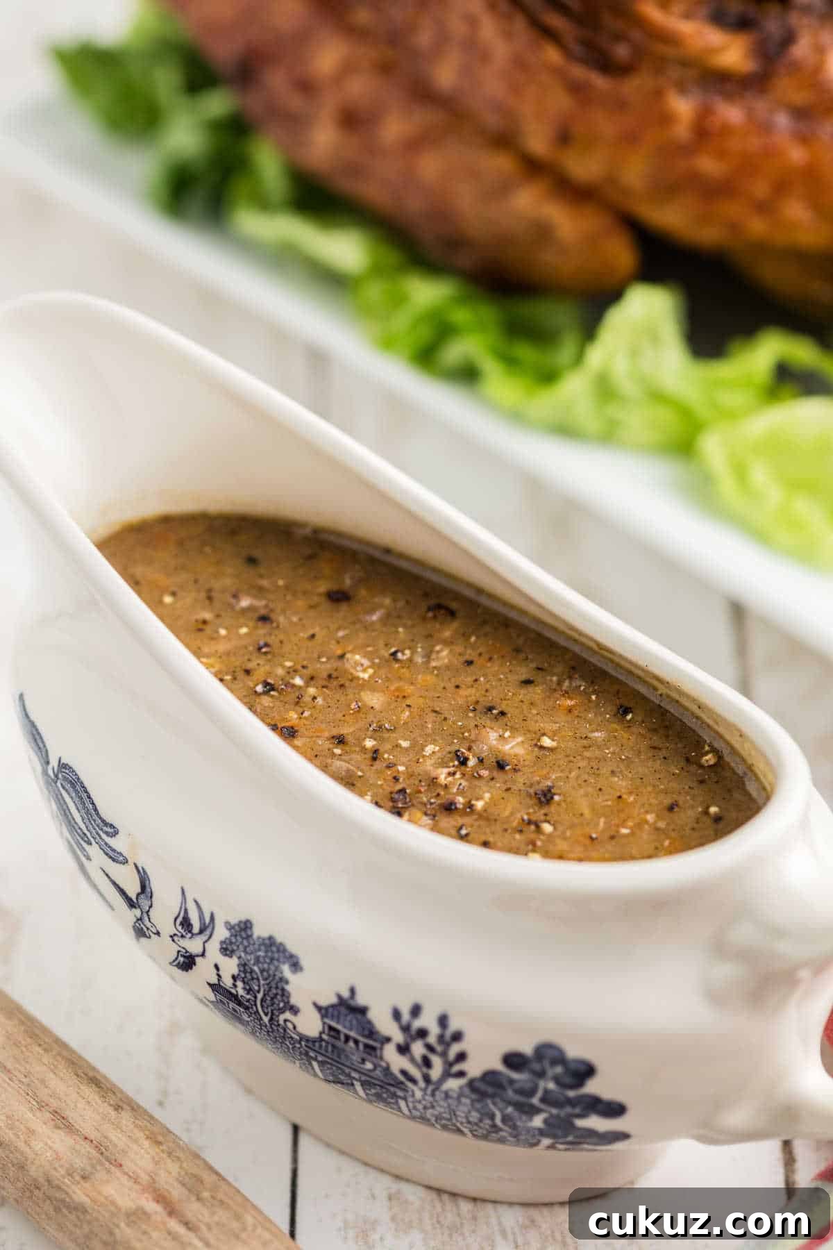 Southern giblet gravy in a gravy boat.