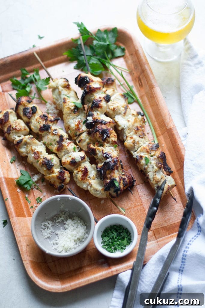 Garlic Parmesan Chicken Skewers Grilled to Crispy Perfection 4 Garlic Parmesan Chicken Skewers | Sarcastic cooking #chicken #grilled #skewers #kabob
