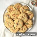 Plate of funfetti cake mix cookies with sprinkles.
