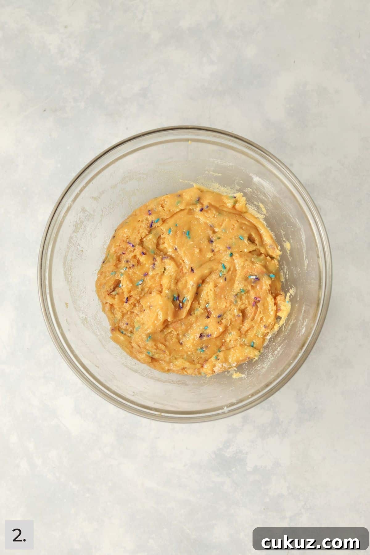 3-Ingredient Funfetti Cake Mix Cookies Recipe 5 Funfetti cookie dough in glass bowl.