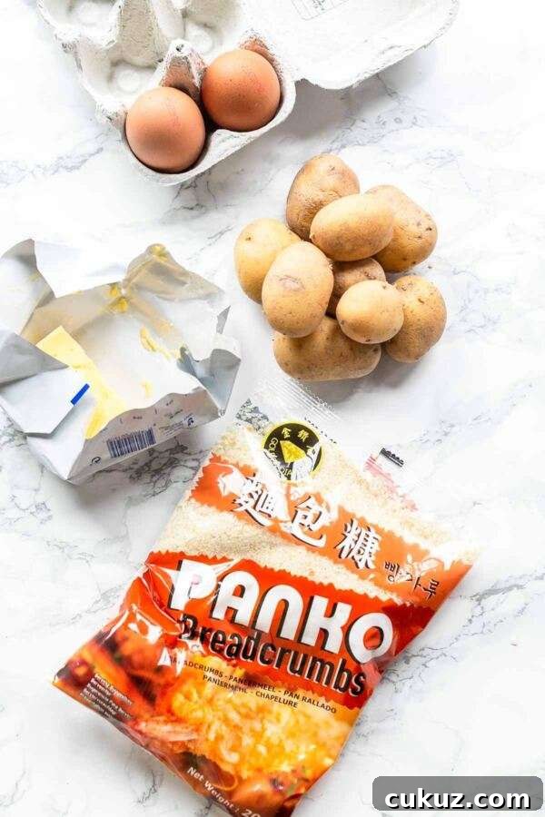 Ingredients for making potato croquettes.
