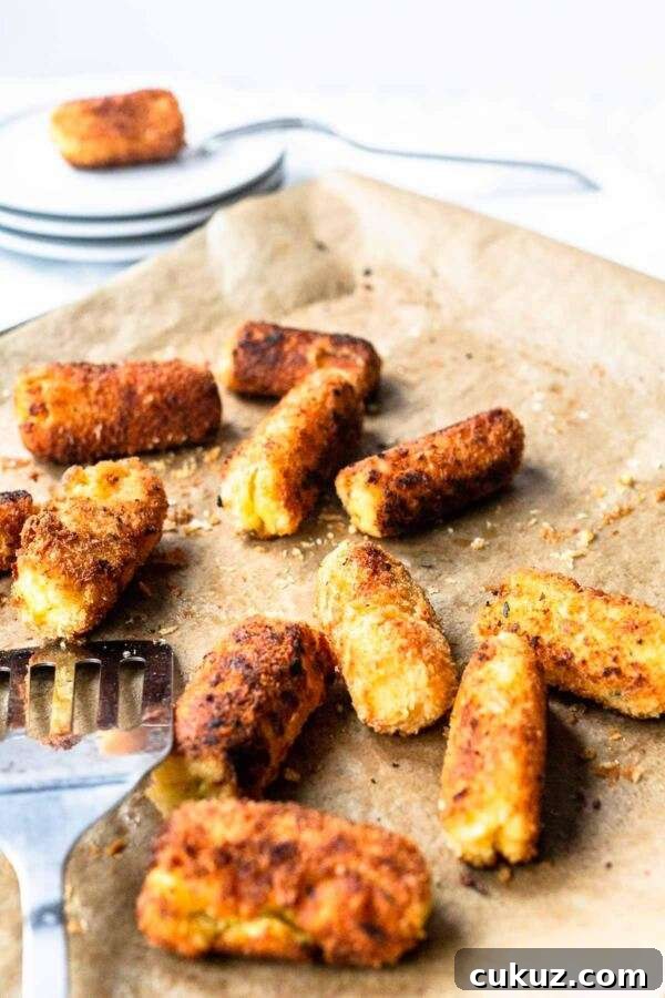 These potato croquettes are a classic side dish. The perfect combination of a crunchy outside and a soft inside! Bake in the oven or shallow fry in a skillet.