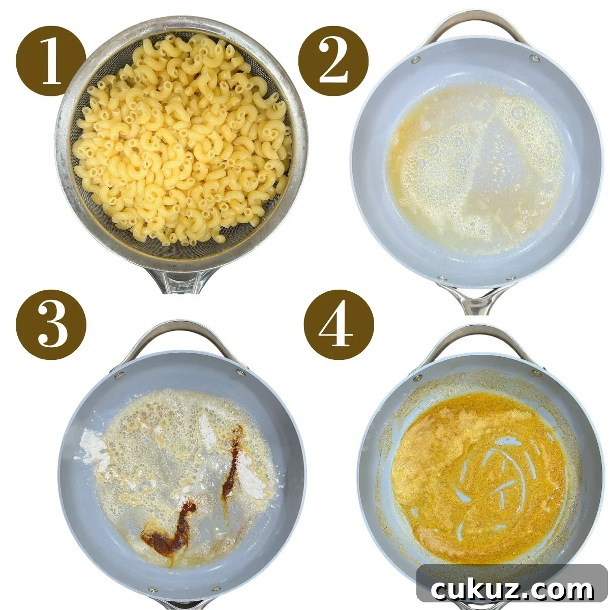 Cheesy Mac and Cheese Muffins: Savory Bite-Sized Comfort Food 4 Steps to make mac and cheese muffins.