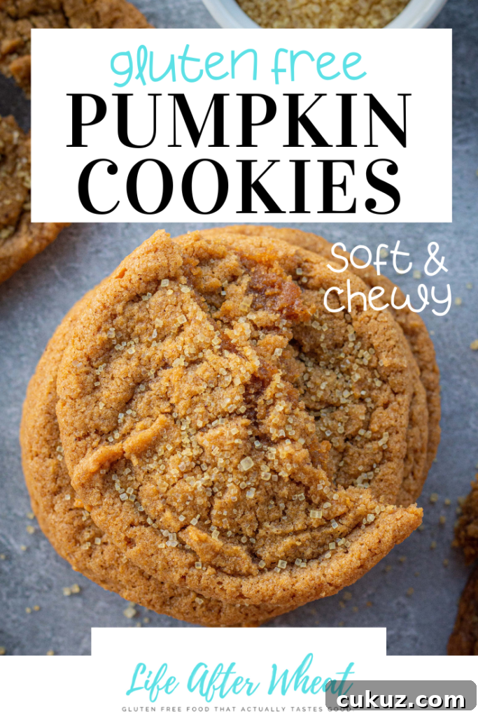 A Pinterest-friendly image with the words: Gluten Free Pumpkin Cookies, soft and chewy.