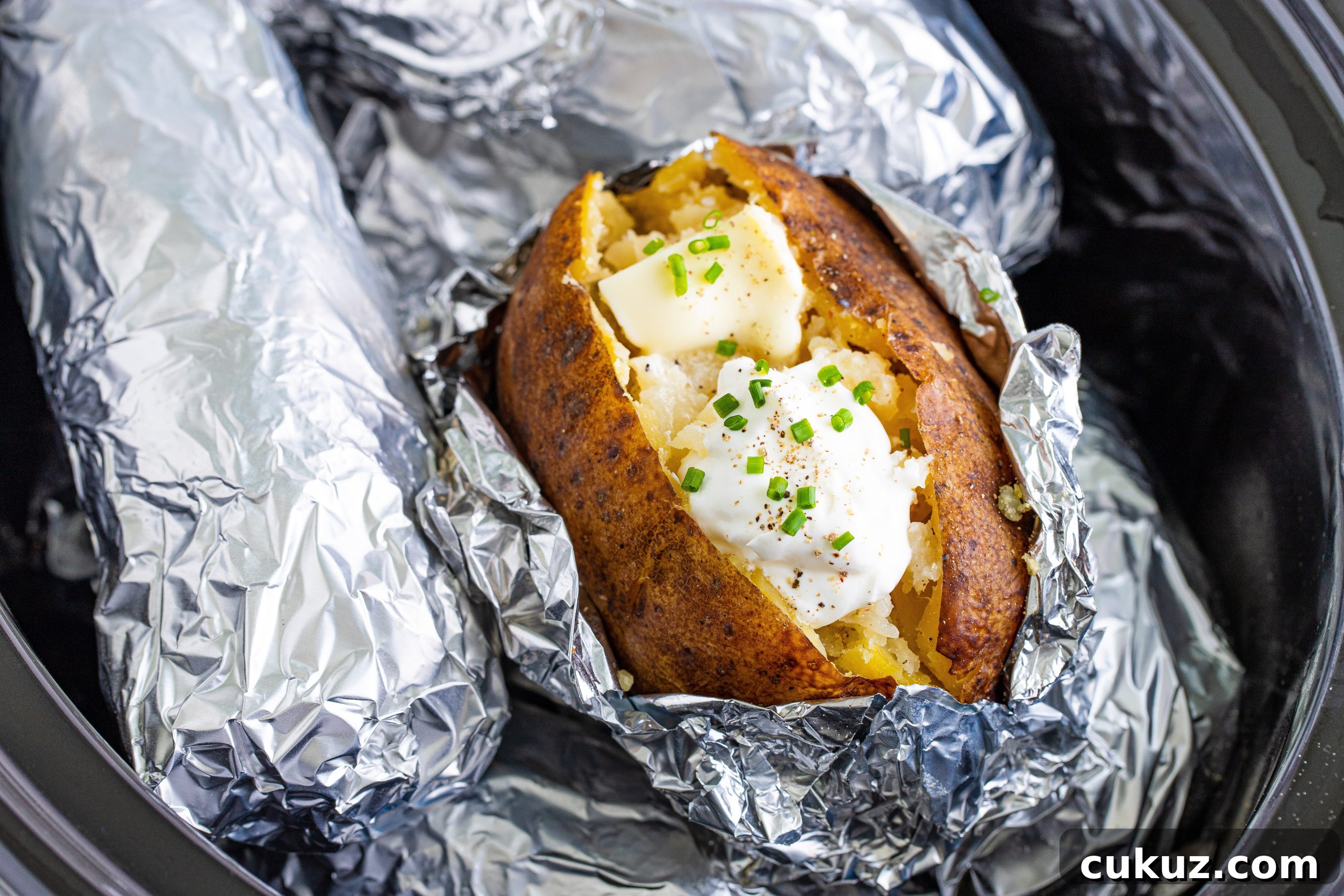 Plated baked potatoes