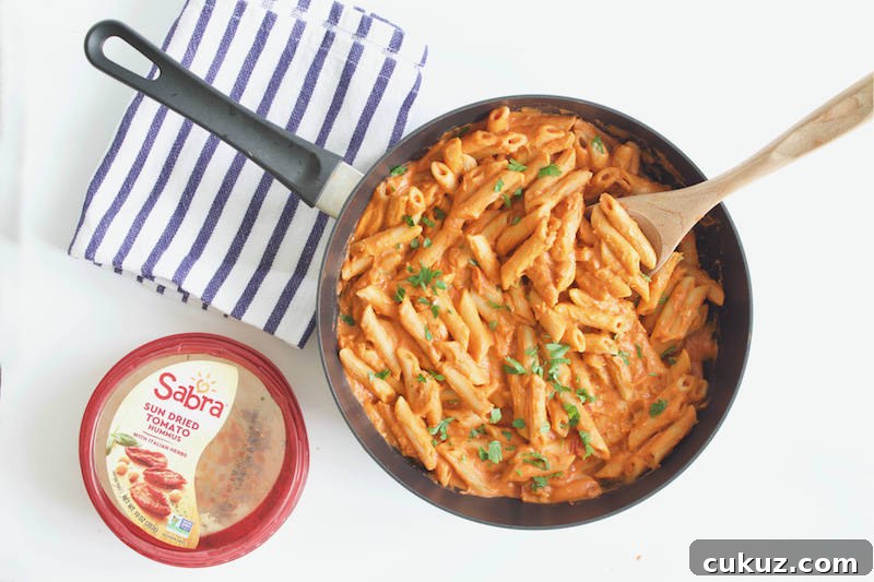 Dairy Free Penne Vodka in Pan with Sabra Hummus