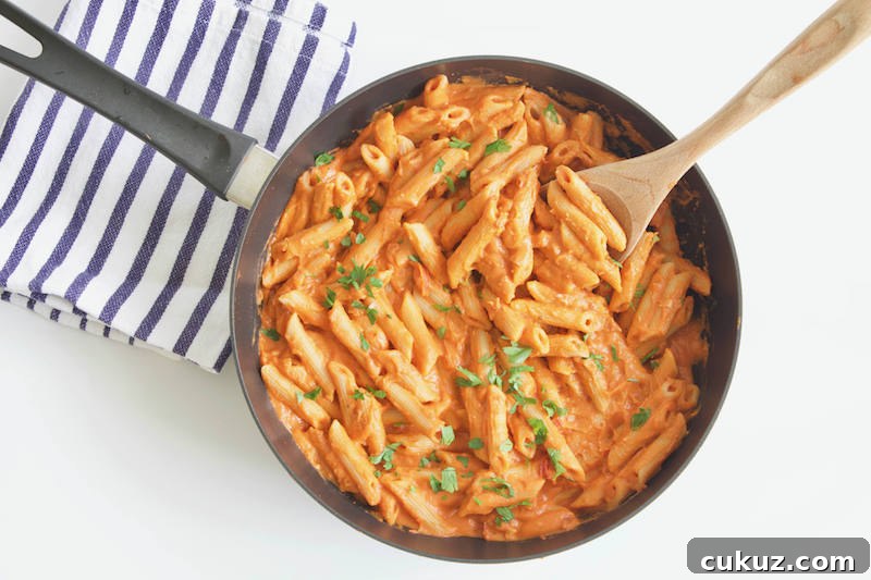 Dairy Free Penne Vodka in Pan with Wooden Spoon