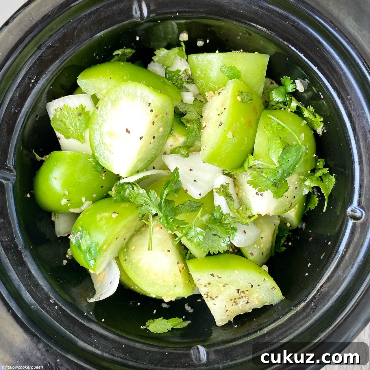 before pic of raw food for Slow Cooker Instant Pot Salsa Verde (Low-Carb, Paleo, Whole30) in the slow cooker