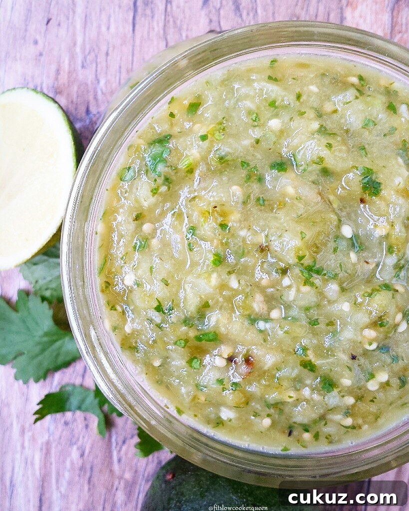side view of salsa verde in a bowl
