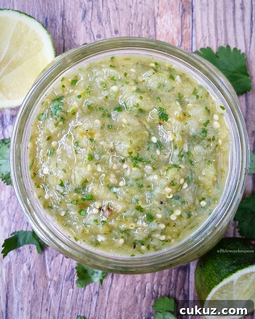 close up of salsa verde in a bowl