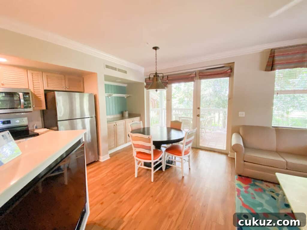 dining room and part of the kitchen in an Old Key West Villa.