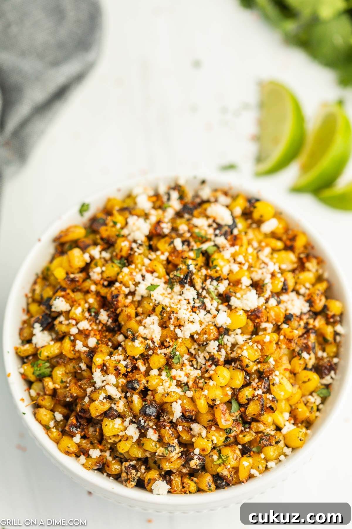 Mexican Corn in a white bowl