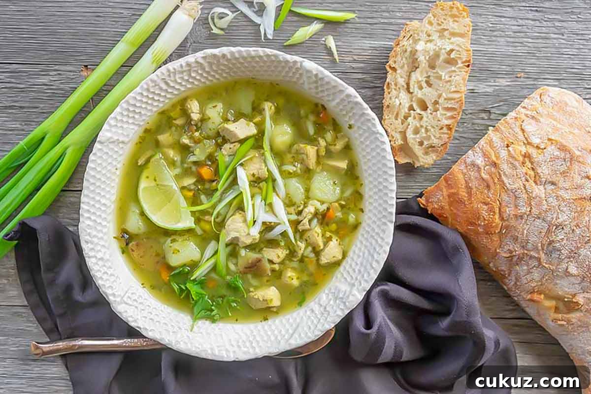 Peruvian chicken soup in a bowl for dinner
