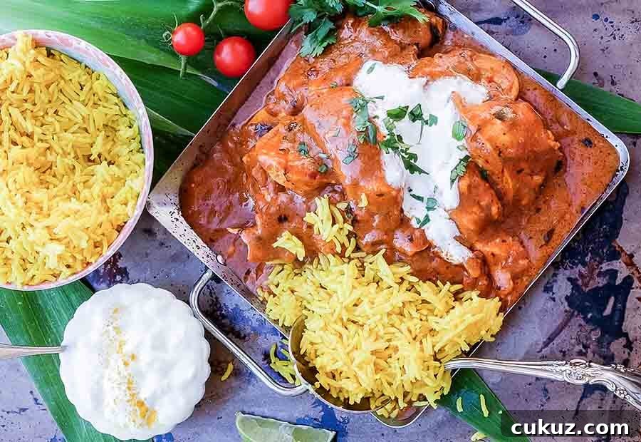  low fat Indian butter chicken in a skillet dinner
