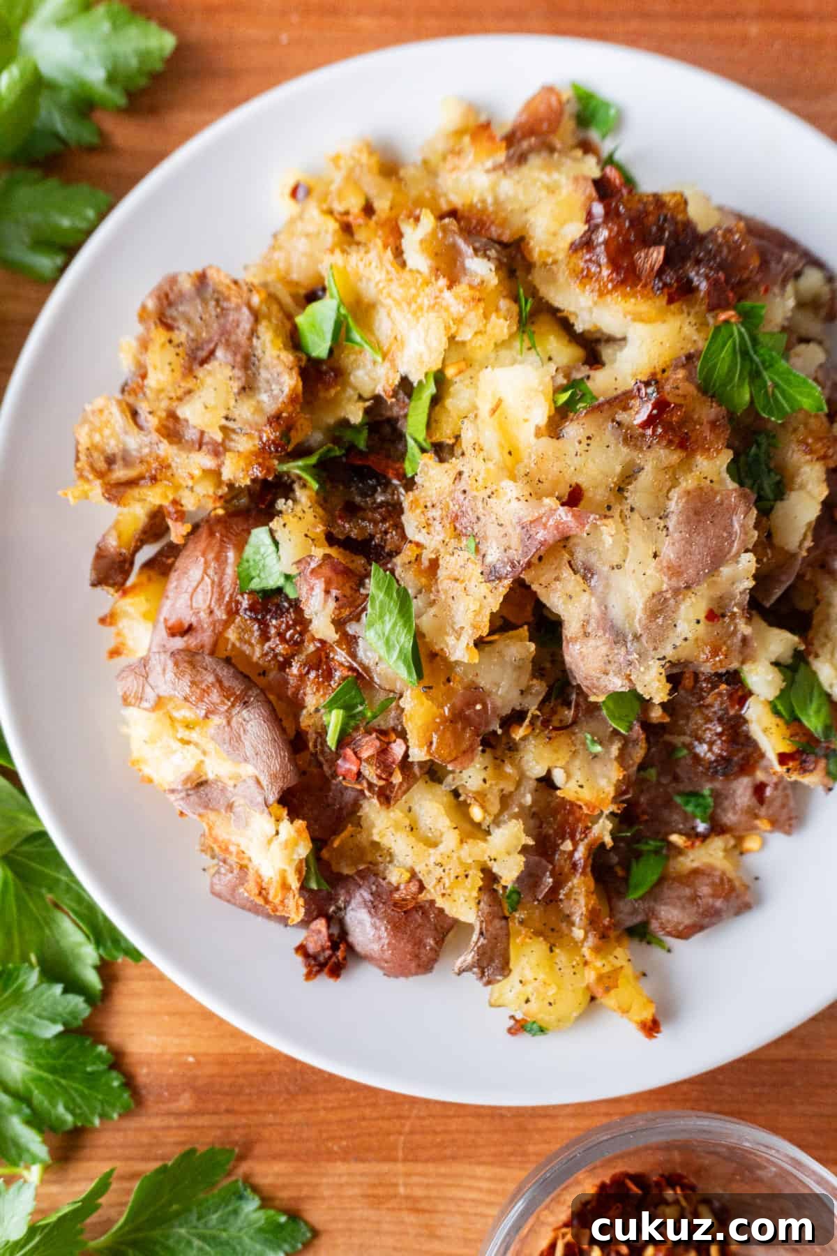 Crispy Potatoes on white plate