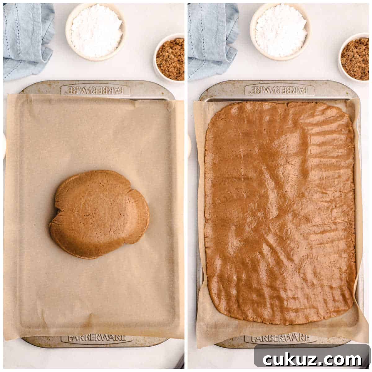 cinnamon roll cookie dough on a baking sheet