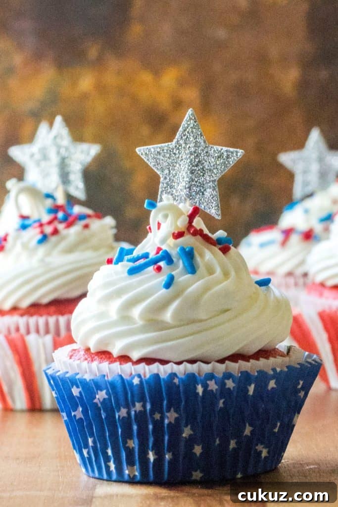 Red White and Blue Patriotic Cupcakes single cupcake