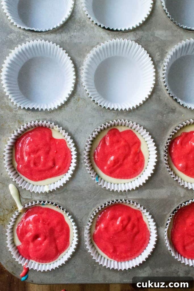 Red White and Blue Patriotic Cupcakes red layer