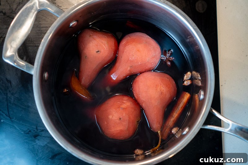 Poaching the pears