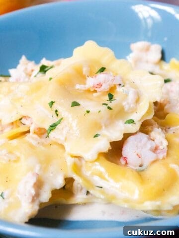 Lobster ravioli with a creamy lobster ravioli sauce