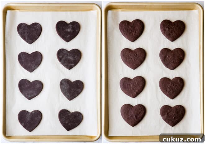 chocolate sugar cookies before and after baking