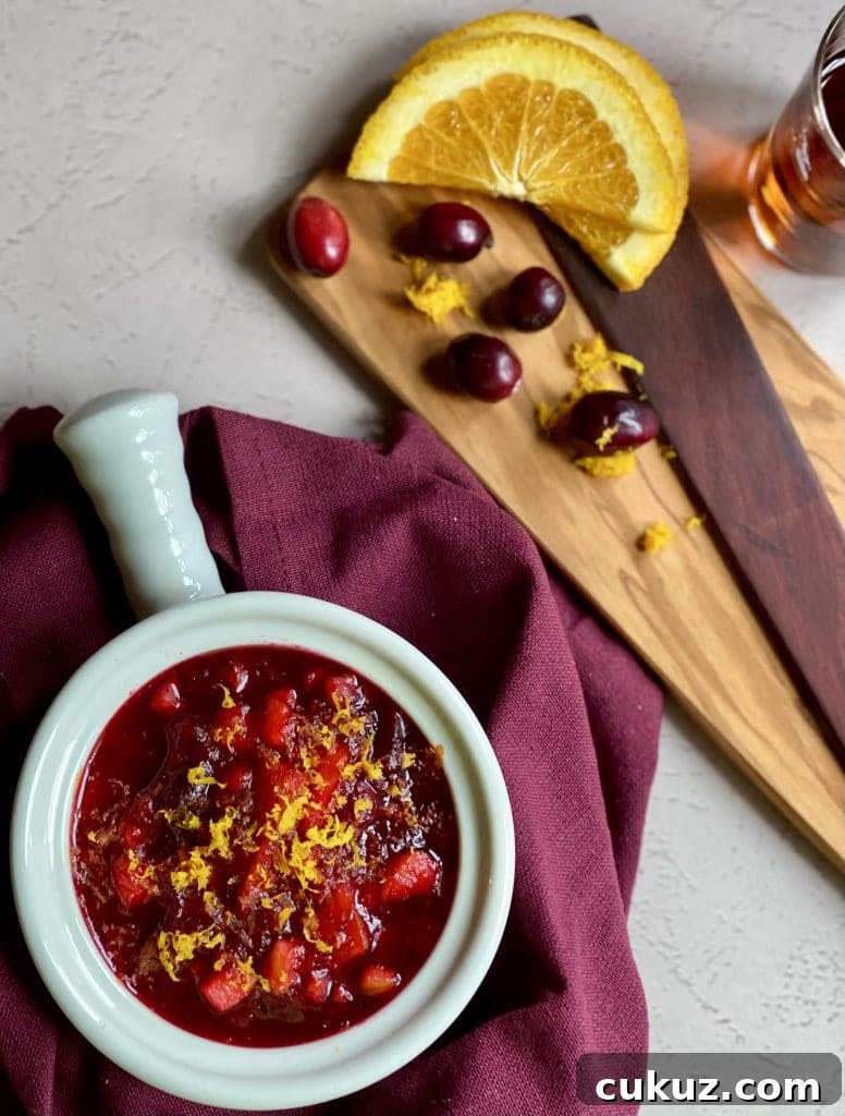 Cranberry Apple Sauce with Marsala plated overhead