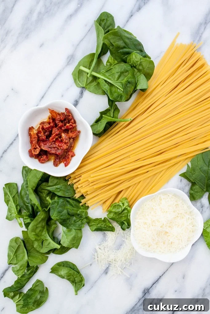 spinach and sun dried tomato pasta ingredients 
