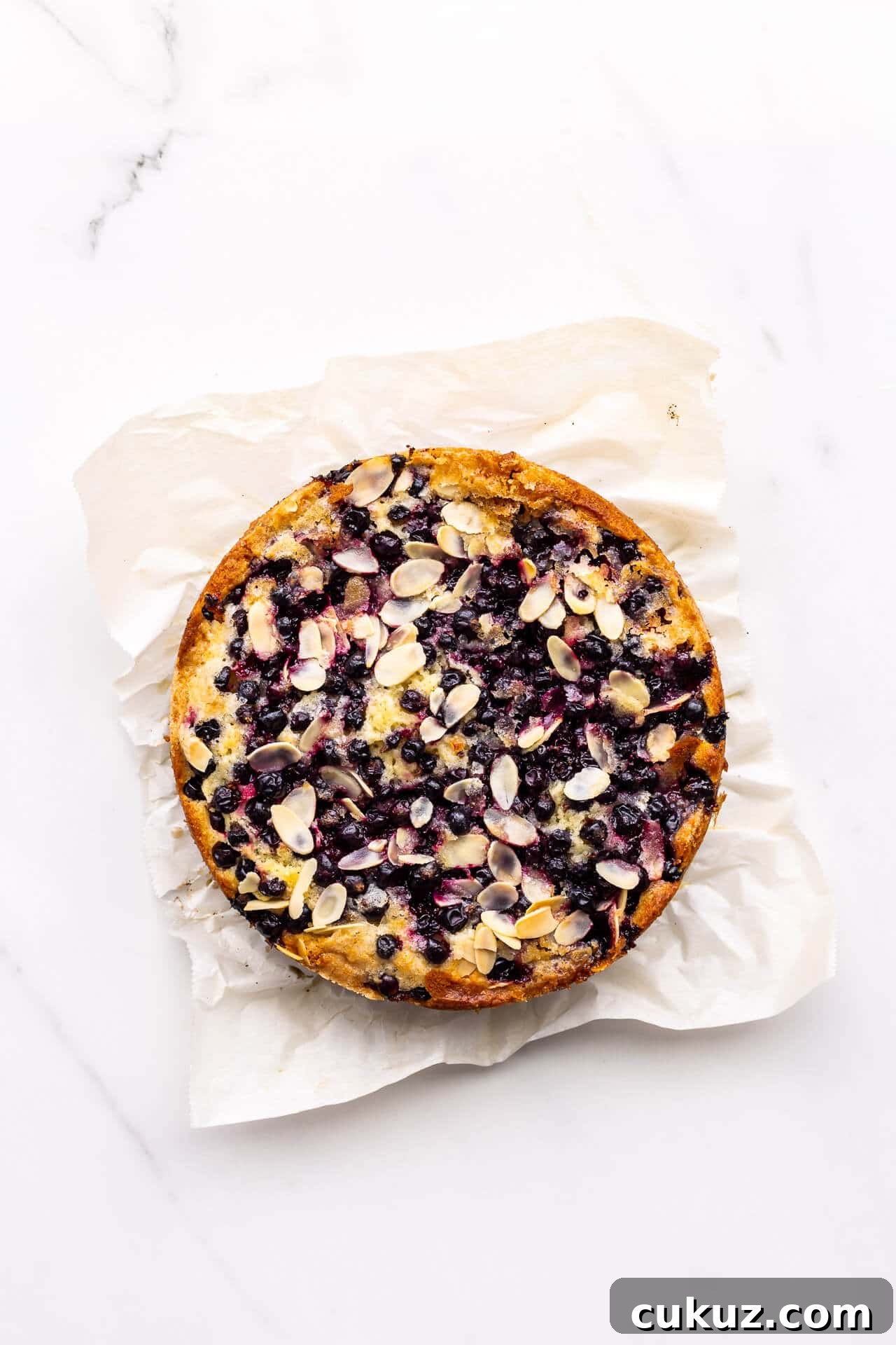Black currant cake on parchment paper