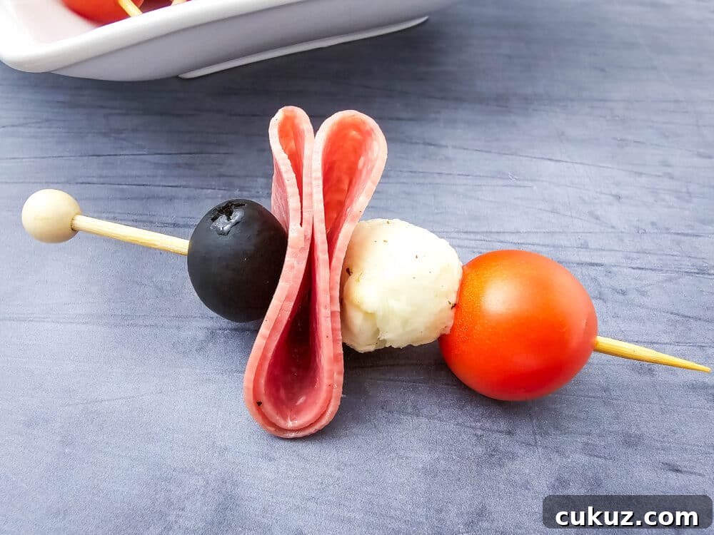 closeup of Keto Antipasto Skewers