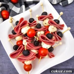 overhead view of Keto Antipasto Skewers