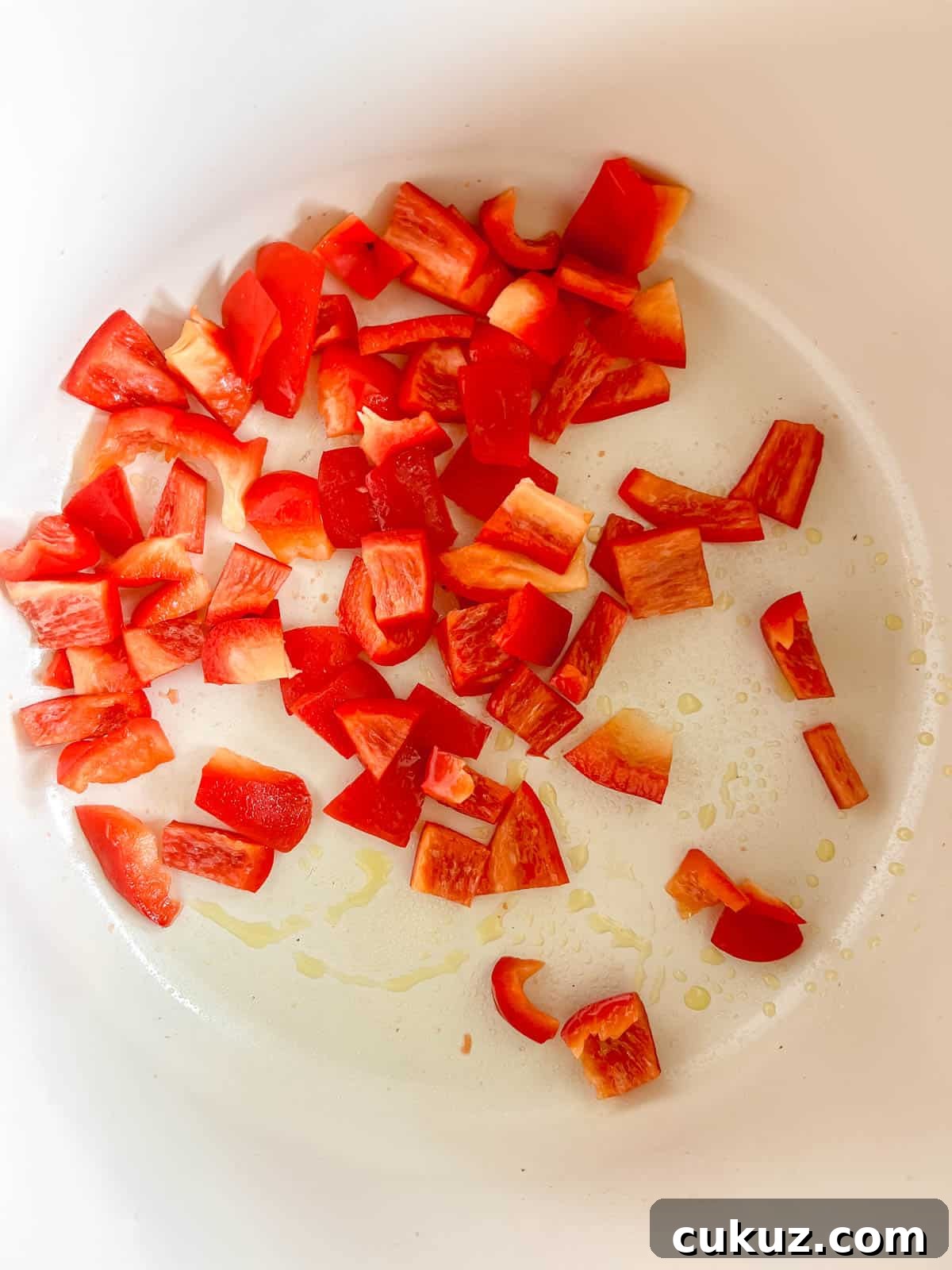 Red peppers in a pan.