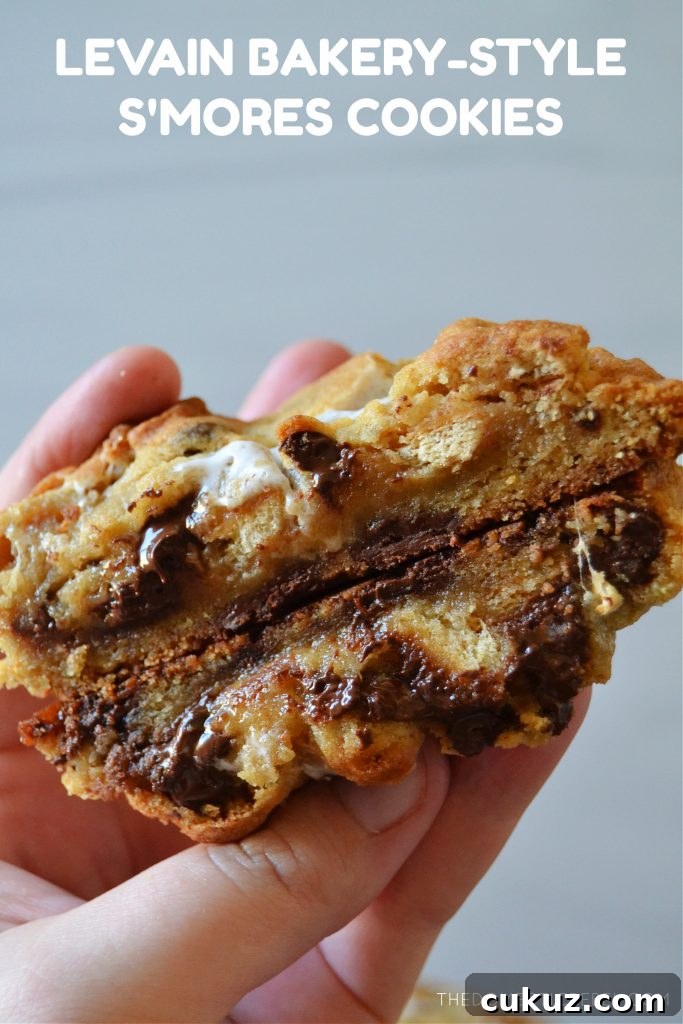 author holding a split open s'mores cookie against a white background