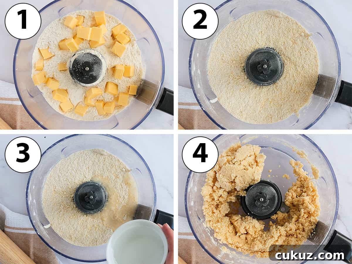 Process Shot Collage: mixing the pastry ingredients in a food processor to make the dough.
