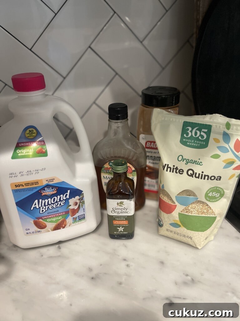 Sweet Quinoa Breakfast Porridge: Creamy Morning Quinoa Oatmeal 3 Quinoa ingredients