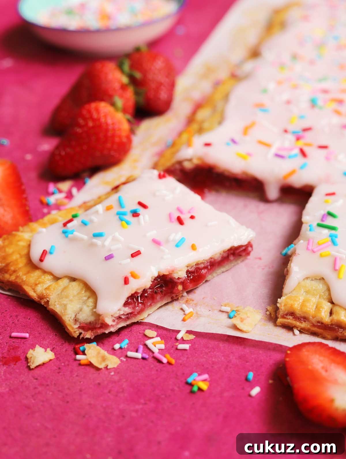 How to Make a Giant Frosted Strawberry Pop-Tart at Home 10 giant strawberry pop tart slice with filling