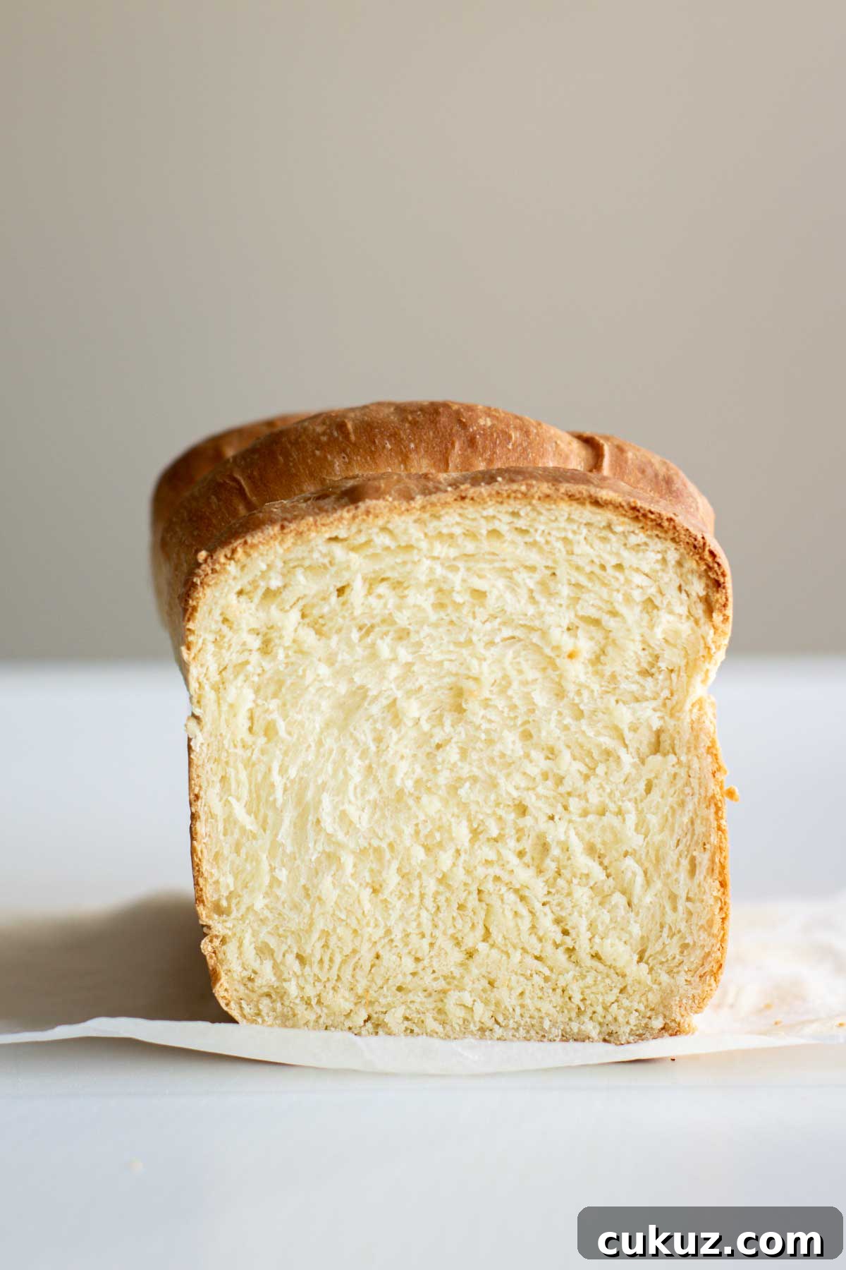 Shokupan japanese milk bread, sliced.