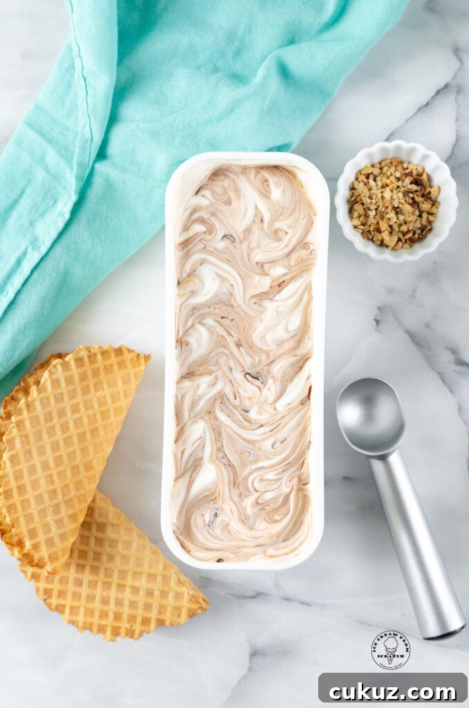 top down view of ice cream in a container for choco tacos